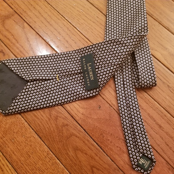 Lauren Ralph Lauren Tie Men's Vintage LRL Dark Gray and Blue Polka Dot Tie - Picture 2 of 5